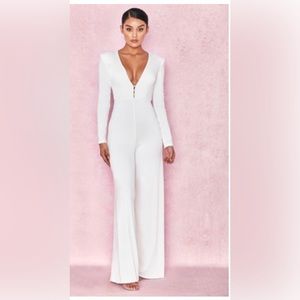 Martina white silky jersey wide leg jumpsuit